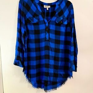 Women's Blue and Black Buffalo Plaid Button-Front Tunic - Hayden
